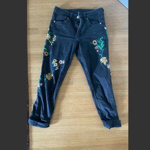 H&M Embroidered Black Jeans